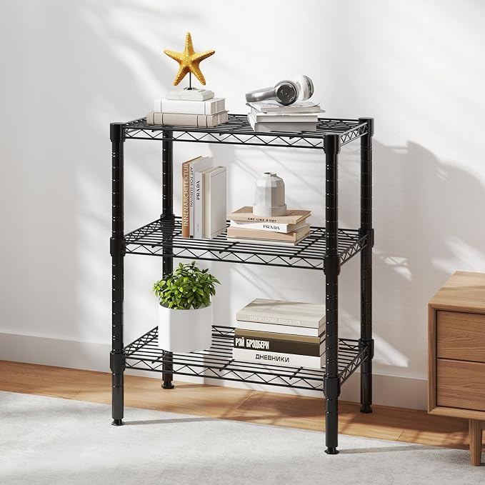 DUMOS 3-Tier Metal Storage Shelves, Wire Shelving, Storage Rack, 23.31" W | Heavy Duty Steel Shelves, Wire Adjustable Standing, Kitchen Bathroom Garage Pantry Organizers, 30.22"H
