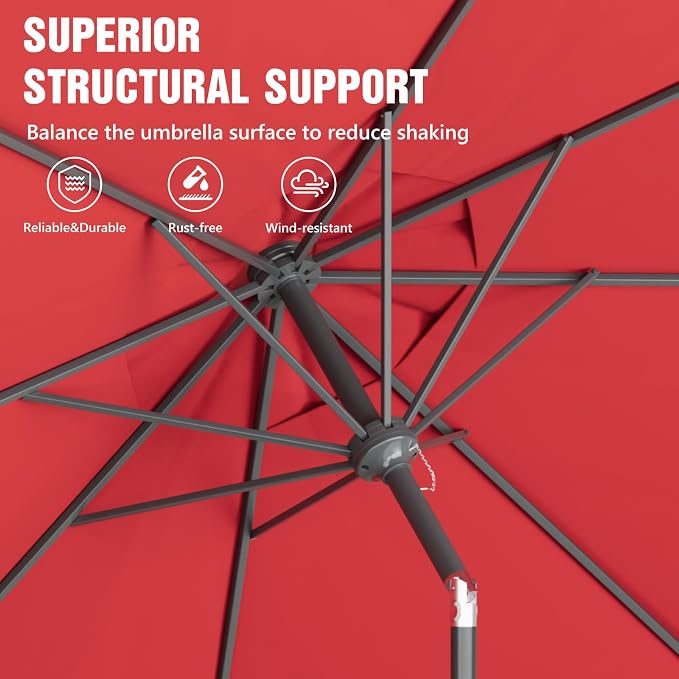Outdoor Patio Umbrella, Table Umbrella with Push Button Tilt and Crank, 8 Ribs Market Umbrella