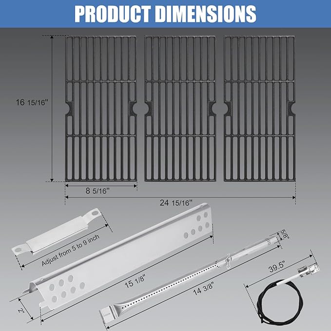 Grill Replacement Parts for Charbroil Advantage 3 Burner 463343015, 463370015, 463335115, 463344015, Grill Grates, Heat Plates, Burner, Carryover Tubes and Igniter for Char-broil Advantage Grill Parts