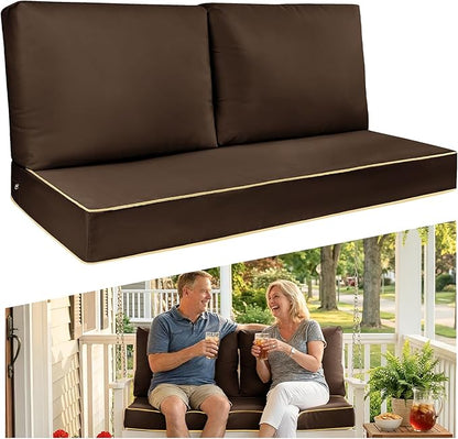Outdoor Loveseat Cushion Set - High Back Deep Seat Patio Sofa & Back Pillows, Thick Comfort Foam 45x22 for Porch Deck Garden Furniture Replacement (Coffee Brown)