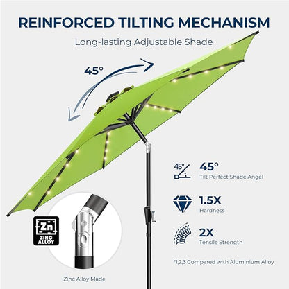 HOMSHADE 9ft Solar Patio Umbrella - Solar Lights LED Lighted Outdoor Market Table Umbrella, UPF50+ UV Protection with Push Button Tilt, Crank for Pool Deck and Garden (Apple Green)