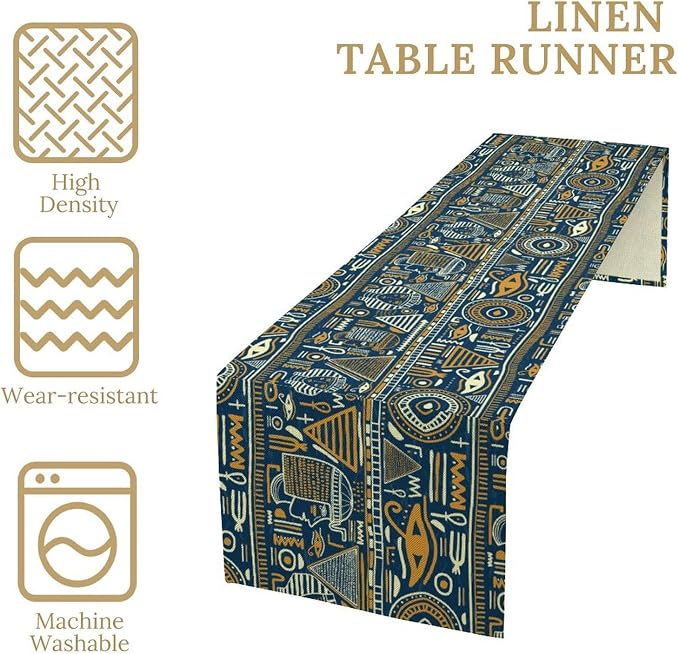 Retro Ancient Egypt Table Runner Vintage Ethnic Ornament Tribal Dinner Runner Folk Abstract Mysterious Egyptian Culture Table Decoration Home Kitchen Dining Coffee Table Party Holiday 13x36in