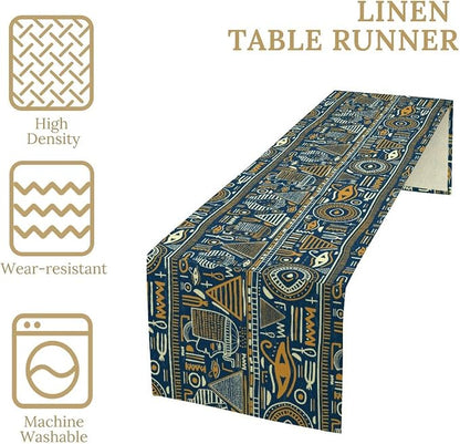 Retro Ancient Egypt Table Runner Vintage Ethnic Ornament Tribal Dinner Runner Folk Abstract Mysterious Egyptian Culture Table Decoration Home Kitchen Dining Coffee Table Party Holiday 13x36in