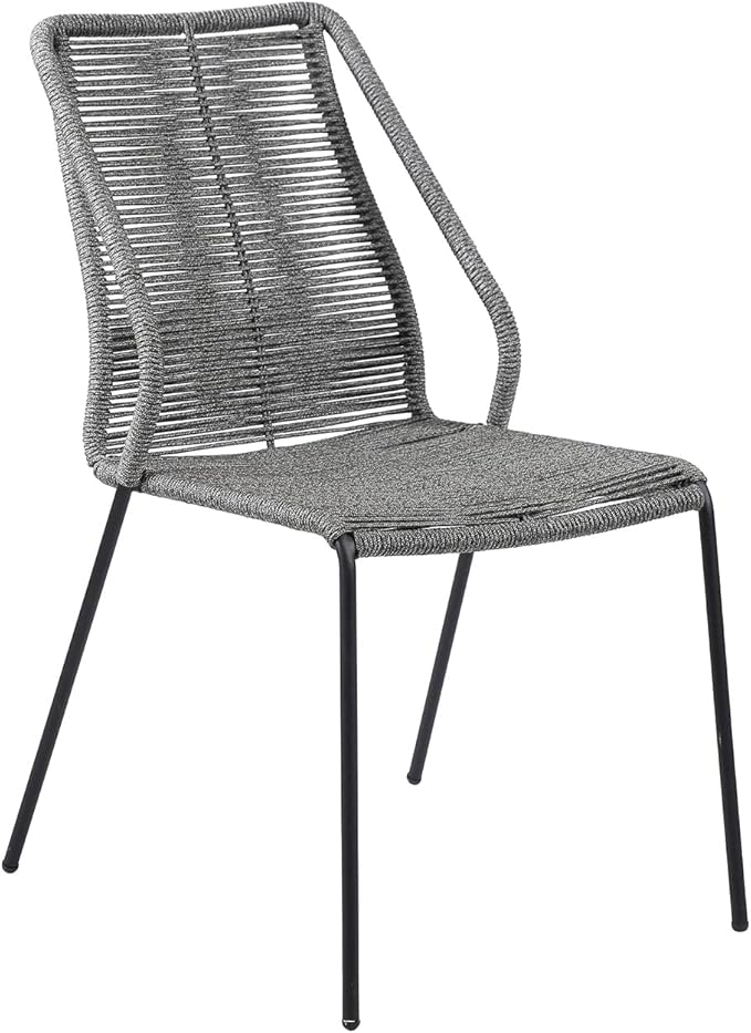 Armen Living Clip Modern Indoor Outdoor Patio Stackable Steel Dining Chair with Grey Rope - Set of 2