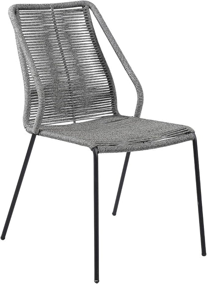 Armen Living Clip Modern Indoor Outdoor Patio Stackable Steel Dining Chair with Grey Rope - Set of 2
