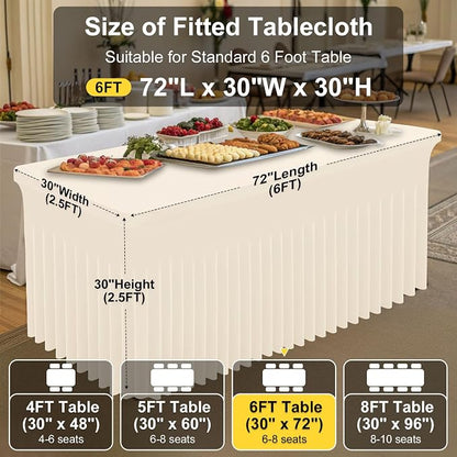 Smiry Spandex Elastic Fitted Table Cloth Skirt for 6FT Rectangle Table | Stretch Washable Table Cloth, Banquet Table Cover for Wedding, Party, Indoor & Trade Shows, (Beige, 72Lx30Wx30H)