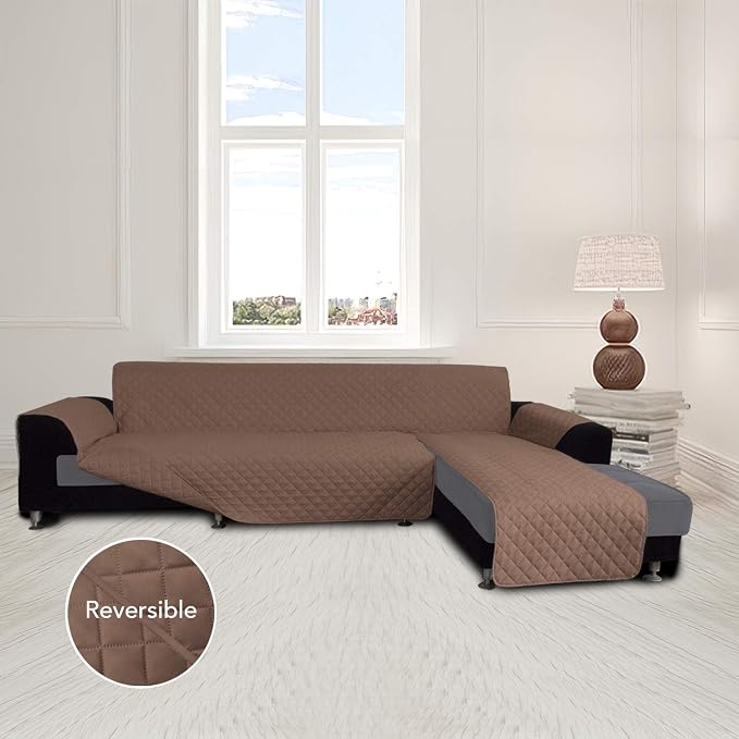 Easy-Going Reversible L-Shape Sectional Couch Cover, Large, Brown/Brown | Soft Sofa Slipcover For Dogs, Fits Left/Right Chaise Lounge Protector, Water Resistant Mat For Living Room