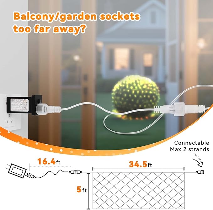 LitHome 610 LED 34.5ft x 5ft Outdoor Christmas Net Lights,Connectable Mesh Lights with 8 Modes,Waterproof Plug in Net Lights for Bushes, Garden, Backyard, Holiday, Christmas(Warm White)