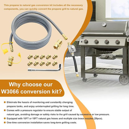Propane to Natural Gas Conversion Kit Compatible with weber genesis, genesis II, spirit and spirit II, etc Grills,15FT 1/2" Natural Gas Conversion Kit with Regulator for weber Grills, 1-Year Warranty