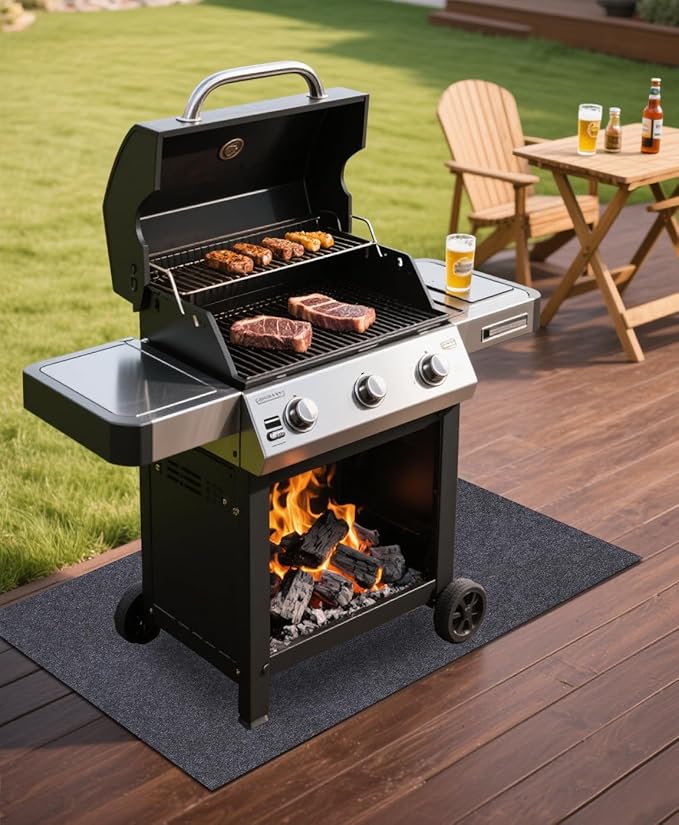 Gas Grill Mat，36" x 72" Premium BBQ Mat—Protects Decks and Patios from Grease Splashes,Soft Absorbent Material-Contains Grill Splatter，Anti-Slip and Waterproof Backing，Washable