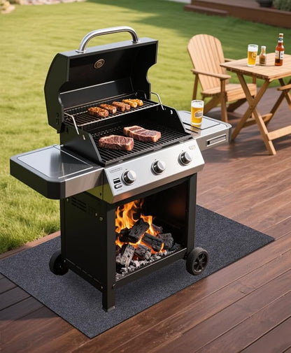 Gas Grill Mat，36" x 60" Premium BBQ Mat—Protects Decks and Patios from Grease Splashes,Soft Absorbent Material-Contains Grill Splatter，Anti-Slip and Waterproof Backing，Washable