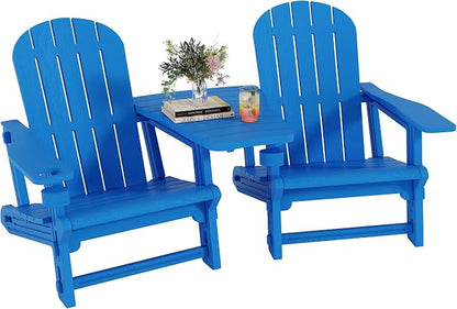 Shintenchi Adirondack Chairs Set of 2,HDPE Adirondack Chairs w/Removable Tablelop & Umbrella Hole,All-Weather Wooden Textured Plastic Outdoor Chairs w/Cup Holders for Garden Backyard Pool,Blue