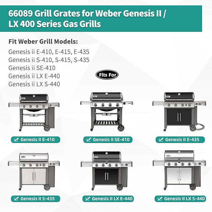 Genesis ii Grill Grates for Weber Genesis ii E-410, S-410, SE-410, E-415, E-435, S-435, LX E-410, S-440 GS4 Grill Parts Replacement for Weber Genesis ii LX 400 Series 7854 66089 66097, 9mm