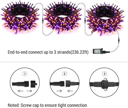 Brizled LED Halloween Lights Indoor Outdoor Orange & Purple String Light | 2 Pack 240 LED 95.14ft; 8 Modes; Connectable; Timer; Waterproof; Plugin Mini Twinkle Light for Outside Spooky Tree Decoration
