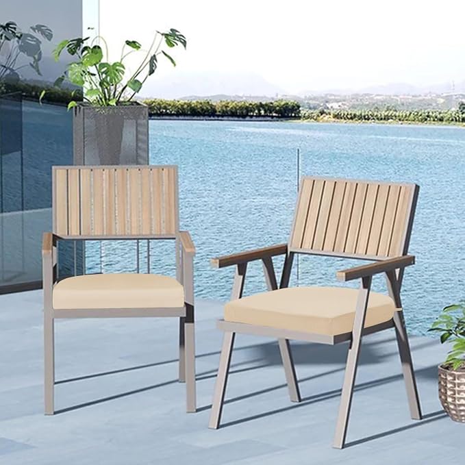 Cozyide Outdoor Chair Cushions, Waterproof Patio Seat Cushions with Adjustable Straps, Round Corner Patio Chair Cushions for Garden, Beige, 17x16x2 Inch (Pack of 4)
