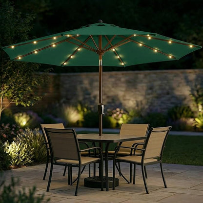 11FT Solar Patio Umbrella with Lights, Outdoor Table Market Umbrella with 32 LED Lights, 8 Sturdy Ribs, Smooth Crank Lift for Pool, Deck and Garden, UV-Resistant