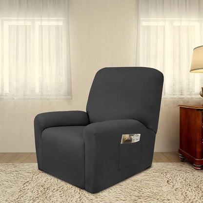 PureFit Stretc Recliner Chair Covers Fleece Soft Couch Covers for Sofa | Dark Gray 4-Pieces Recliner Slipcover Pocket Couch Protector, Fleece Sofa Cover Washable with Non Slip Elastic Bottom
