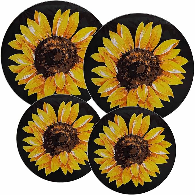 Ritadeshop Burner Covers for Electric Stove (Yellow/Black Sunflower, Round D8/10‘’)