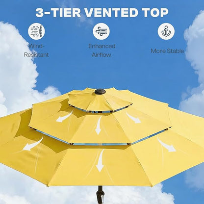 10ft 3 Tier Patio Umbrella, Outdoor Market Table Umbrella with UPF 50+ Vented Canopy, 8 Sturdy Ribs, Easy Push Button Tilt and Crank, Windproof for Deck, Pool, Backyard and Garden
