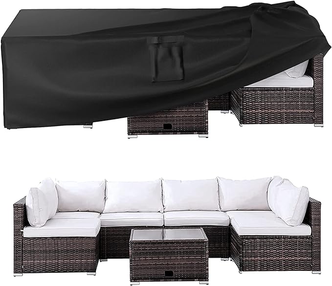 Ruimoy Patio Furniture Covers, Outdoor Furniture Cover Waterproof, General Purpose, Outside Table and Chair Covers, Heavy Duty 600D (128 Inch L x 82 Inch W x 28 Inch H)