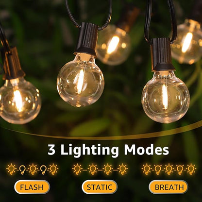 Mlambert 48FT Solar Powered String Lights, Outdoor Waterproof Patio Light with 15+1 Shatterproof LED G40 Bulbs, String Light for Backyard Balcony-Black