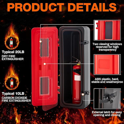 DoubleFill 2 Pcs 10 lb 20lb Fire Extinguisher Cabinet Box with Internal Rope Fastening and External Latch Sturdy Plastic Holder Case Vandal-Resistant Weatherproof Protect Outdoor (33 x 12 x 10 in)