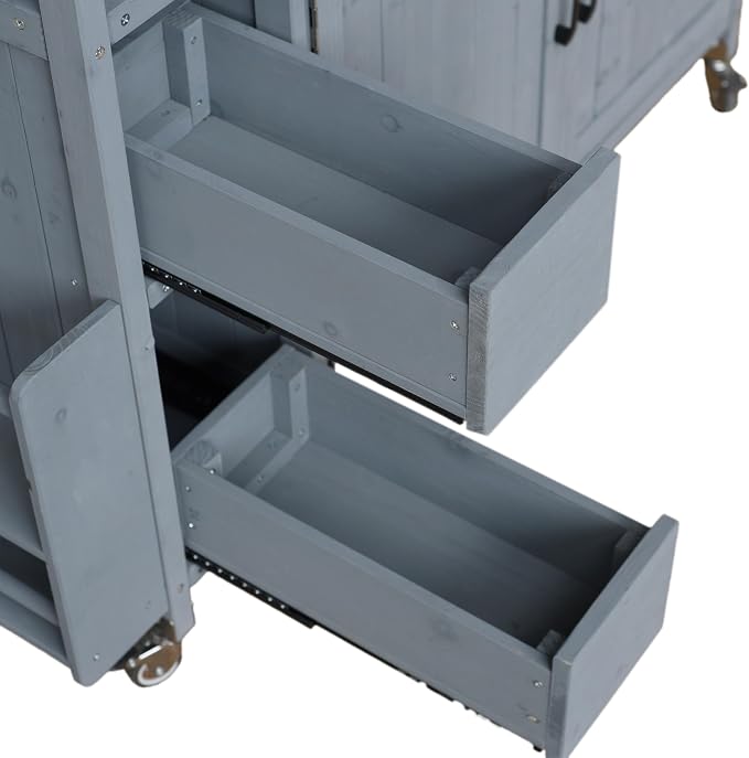 Christopher Knight Home Edsel Outdoor Bar Cart with Stainless Steel Top and Lockable Wheels, Solid Wood Outdoor Storage Cabinet, Kitchen Island Serving Cart for Poolside, Garden, Blue Gray