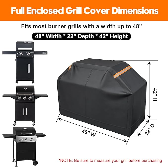 Patented Fully Enclosed Grill Covers for Outdoor Grill 2-in-1 Heavy Duty Barbecue Grill Cover 600D Waterproof Animal-Proof BBQ Cover Outside Fits Weber (48 Inch Full Enclosed Grill Covers 2-in-1)