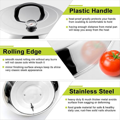 HaSteeL 12Inch Melting Dome for Griddle, Stainless Steel Basting Cover with Thermometer, Large Round Steaming Cover Lid for Flat Top Teppanyaki BBQ Camping Cooking Grilling, Indoor & Outdoor (2 Piece)
