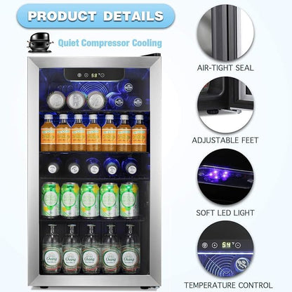 Antarctic Star Beverage Refrigerator Cooler -120 Can Glass Door Mini Fridge, for Soda Cola Beer or Wine Cooler Small Drink Dispenser Clear Front Door for Home, Bar 3.2cu.ft