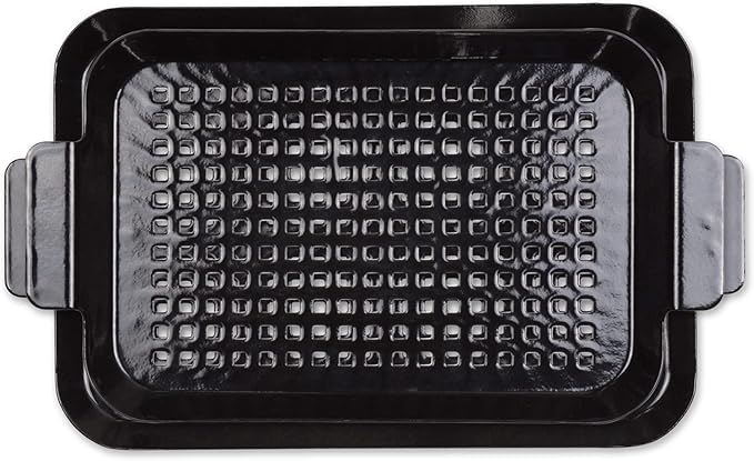 RSVP International Porcelain Coated Steel BBQ Grill Tray/Pan, Outdoor Barbeque Grilling Accessories for Cooking Fish & Vegetables, Dishwasher Safe, Small, 13x7.25/Medium, 16.75x10"