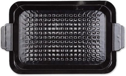 RSVP International Porcelain Coated Steel BBQ Grill Tray/Pan, Outdoor Barbeque Grilling Accessories for Cooking Fish & Vegetables, Dishwasher Safe, Small, 13x7.25/Medium, 16.75x10"