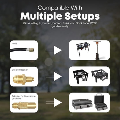 GasOne Universal Propane Regulator Hose with 3 Interchangeable Fittings – 3 FT Propane Hose with Regulator - Compatible with Blackstone 17"/22" Griddles, Propane Grills, Burners & Other Appliances