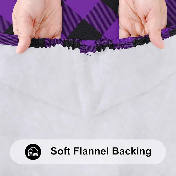 Smiry Rectangle Picnic Table Cloth, Elastic Waterproof Fitted Vinyl Tablecloths, Flannel Backed Buffalo Plaid Table Covers for Dining, Camping, Outdoor (Black and Purple, 30" x 72")
