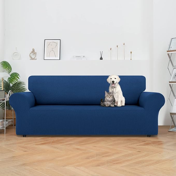 LURKA Stretch Sofa Slipcovers 1 Piece Couch Covers for 3 Cushion Couch Sofa Furniture Protector Full Sofa Covers with Elastic Bottom for Kids and Dog (Large, Royal Blue)
