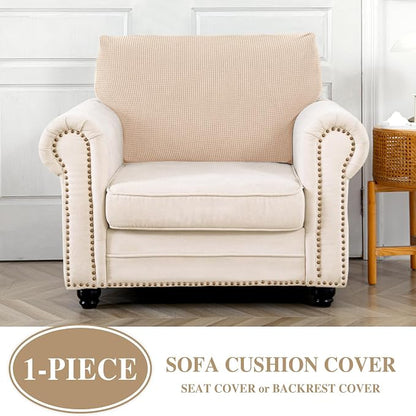 LA MEACK Couch Cushion Cover Seat Cushion Cover Stretch Armchair Cover Separate Sectional Sofa Slipcovers Furniture Protector(1 Piece for Seat or Sofa Backrest, Natural)