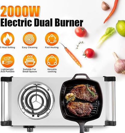Electric Charcoal Burner Stove, 500W Single Coil Hot Plate Starter with Grill Tongs, 5-Level Temp, Smart Heat Control & Stainless Steel Fast Heating for Cooking top Countertop (4271White)