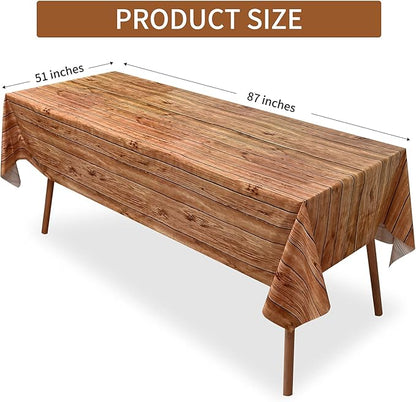 2 Pcs Wood Tablecloth Wood Grain Plastic Table Cover 87 x 51 Inches Brown Vintage Party Table Covers for Kitchen Dining Room, Barbecue Party Decorations