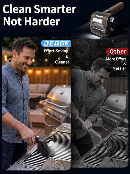 DEGGE Electric Grill Brush, Cordless BBQ Grill Cleaner with 4500mAh | Battery, 800RPM High-Torque Motor, Built-in LED Light, 304 Stainless Steel Roller Brush for Uncoated Gas & Charcoal Grills