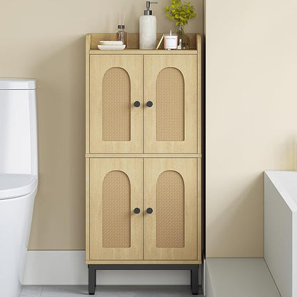 Hzuaneri Bathroom Cabinet, Small Storage Cabinet with 4 Doors | Bathroom Organizers and Storage Cabinets with Adjustable Feet. Cabinets Freestanding for Living Room, Kitchen, Rattan Yellow