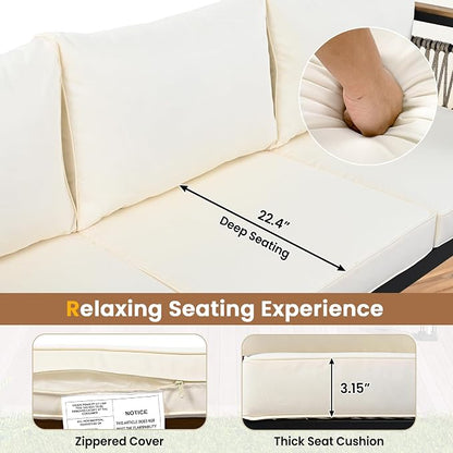 VilroCaz 4 Pieces Outdoor Sectional Sofa Set, All-Weather Patio Seating Group Cnversation Set with Cushions and Coffee Table for Patios Gardens Balcony, Sturdy Steel Frame (Beige+Metal & Wood)