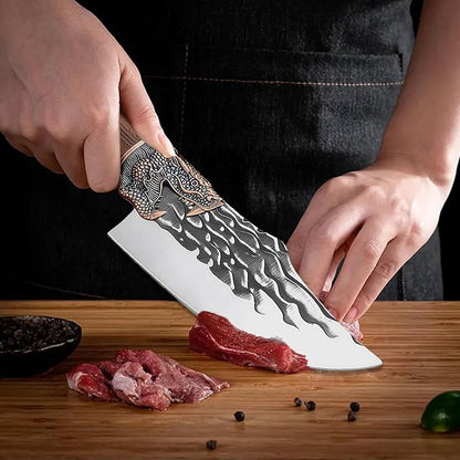 Butcher Cleaver Knife Set with Leather Sheath,2 PCS Razor Sharp Chef Knife Japanese HC Stainless Steel and Viking Knife, Chopper Butcher Meat Knife for Home Cooking Outdoor BBQ Camping Gift Idea