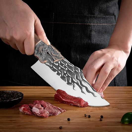 Butcher Cleaver Knife Set with Leather Sheath,2 PCS Razor Sharp Chef Knife Japanese HC Stainless Steel and Viking Knife, Chopper Butcher Meat Knife for Home Cooking Outdoor BBQ Camping Gift Idea