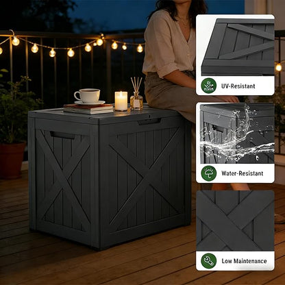 35 Gallon Outdoor Deck Box - Lockable Waterproof Storage Container, Resin Weatherproof Box for Patio Garden Furniture Pool Tools Cushions, Black