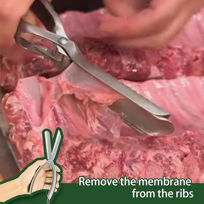 BBQ Rib Skinner, Stainless Steel Rib Membrane Remover Tool with Ergonomic Non-Slip Grip for Effortless Removal, Dishwasher Safe for BBQ Enthusiasts & Chefs Equipped with 1 Brush