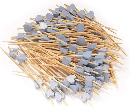 BambooMN 3.9 Inch Blue Heart Bamboo Food and Drink Pick Skewers for Catered Events, Holiday's, Restaurants or Buffets Party Supplies, 1000 Pieces