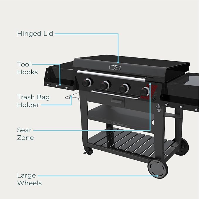 Charbroil 36" Performance Series Deluxe Propane Gas Griddle with Cart 4 Burner Flat Top Grill, Black - 463285924