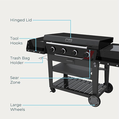 Charbroil 36" Performance Series Deluxe Propane Gas Griddle with Cart 4 Burner Flat Top Grill, Black - 463285924