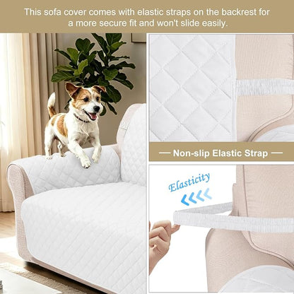 Reversible Loveseat Couch Sofa Covers, 2-Seater, White/White | Loveseat Covers for Dogs Water Repellent, Friendly Furniture Protector with Elastic Straps for Living Room