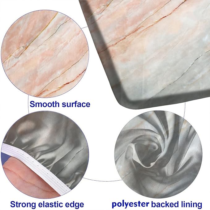 Marble Picnic Table and Bench Fitted Tablecloth Cover, Peach Grey Onyx Stone Elastic Edge Fitted Tablecloth Set for Outdoor, Park, Patio, Camping Use, Pink, 72x28 in